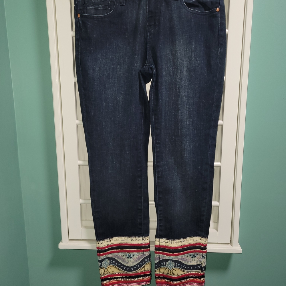 Pilcro Dark Blue Jeans with Patterned Hem